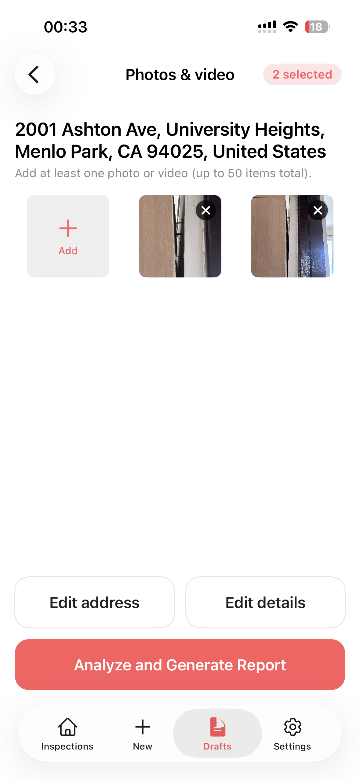 Photo and video capture screen